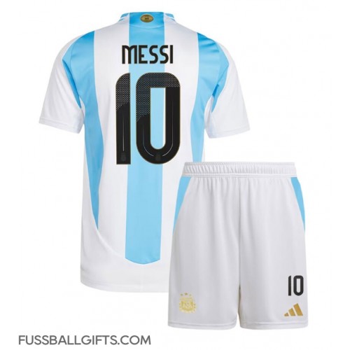 Argentinien Lionel Messi #10 Fußballbekleidung Heimtrikot Kinder Copa America 2024 Kurzarm (+ kurze hosen)